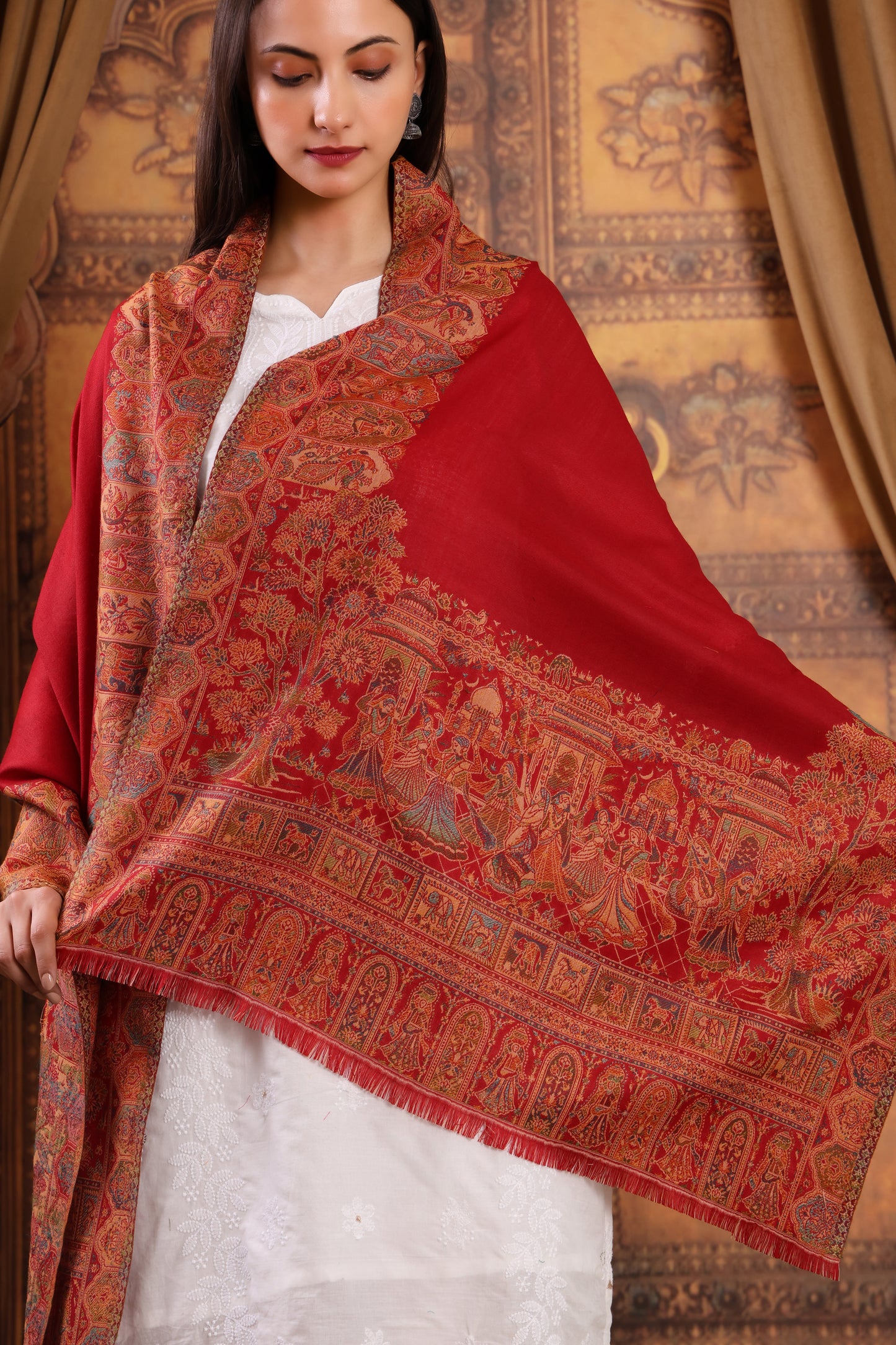 GIRRAJ PASHMINA 4 SIDE KASHMIRI EMBROIDERY SHAWL