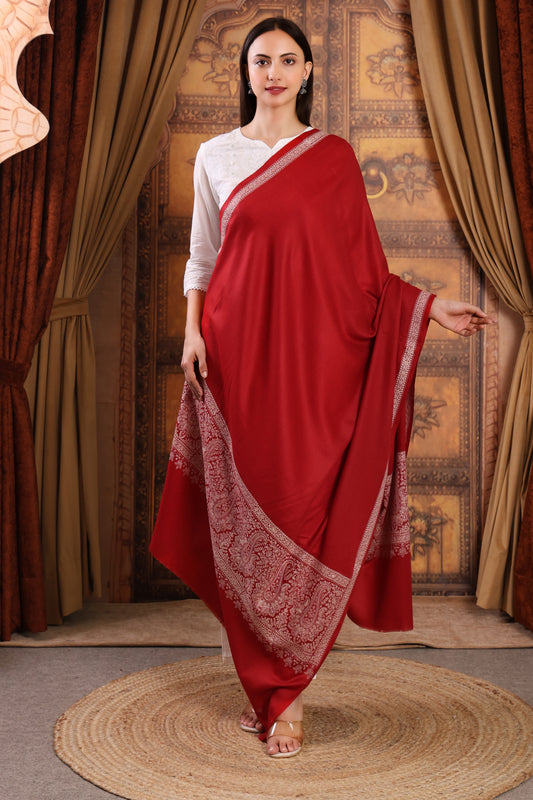 GIRRAJ PASHMINA AMBI PALLA KASHMIRI EMBROIDERY BORDER SHAWL