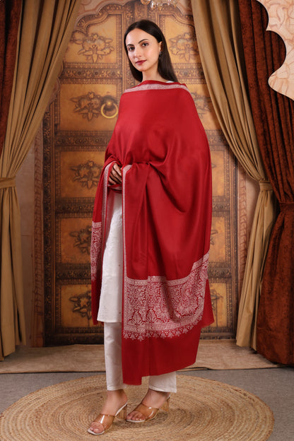 GIRRAJ PASHMINA AMBI PALLA KASHMIRI EMBROIDERY BORDER SHAWL