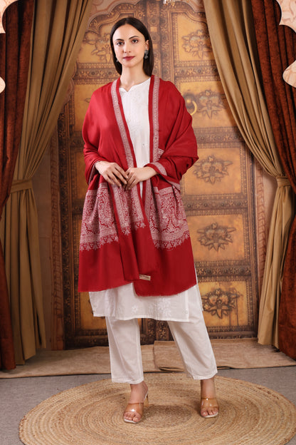 GIRRAJ PASHMINA AMBI PALLA KASHMIRI EMBROIDERY BORDER SHAWL