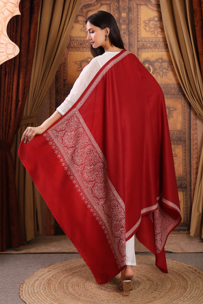 GIRRAJ PASHMINA AMBI PALLA KASHMIRI EMBROIDERY BORDER SHAWL