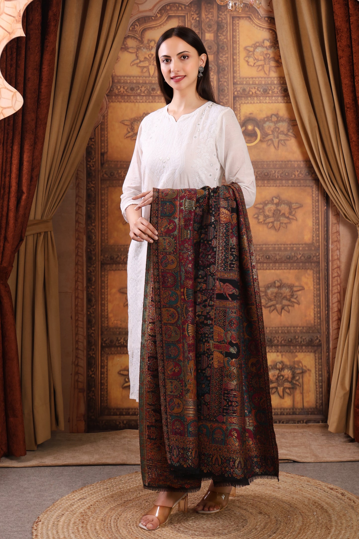 GIRRAJ PASHMINA ZARI KAANI BLACK COLOUR SHAWL