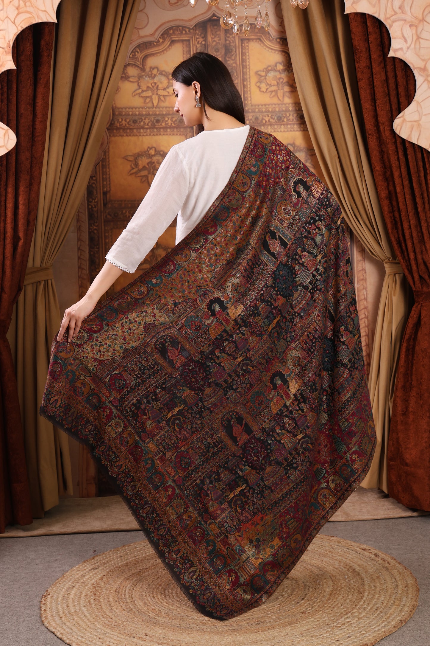 GIRRAJ PASHMINA ZARI KAANI BLACK COLOUR SHAWL