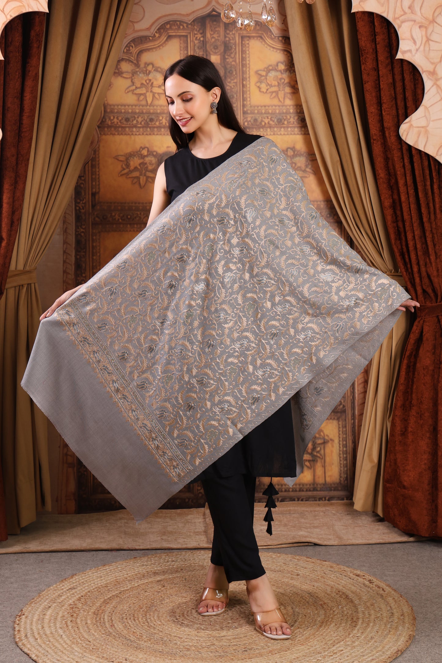 GIRRAJ PASHMINA SIROSKI JAAL EMBROIDERY STOLE