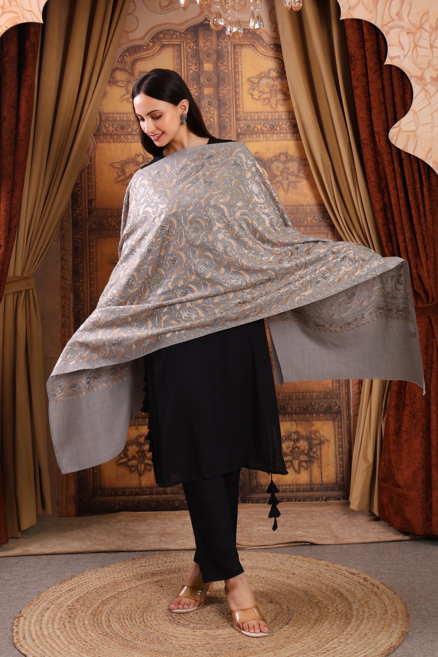 GIRRAJ PASHMINA SIROSKI JAAL EMBROIDERY STOLE