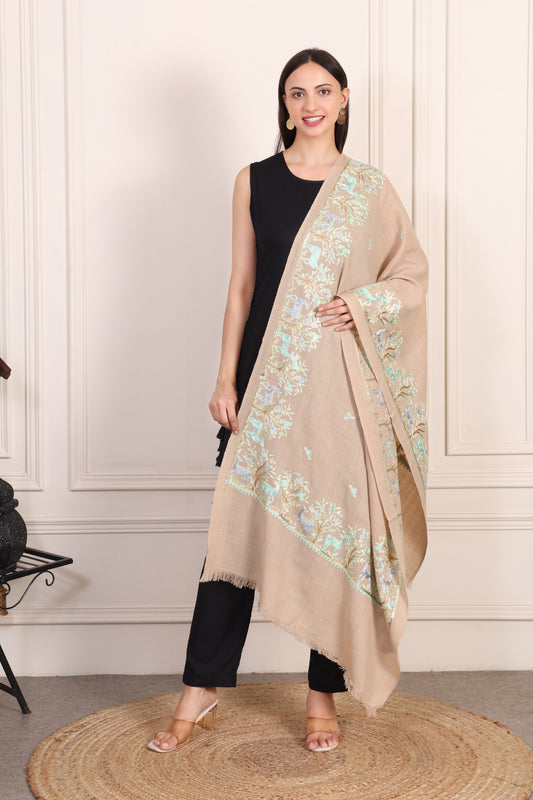 GIRRAJ PASHMINA DEER DESIGN BORDER