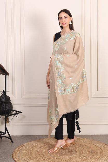 GIRRAJ PASHMINA DEER DESIGN BORDER