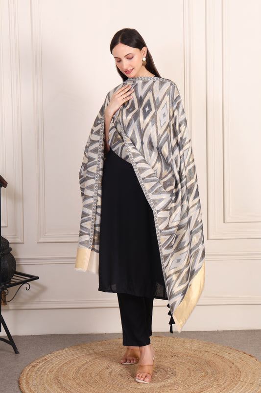 GIRRAJ PASHMINA IKKAT ZARI FW DESIGN STOLE
