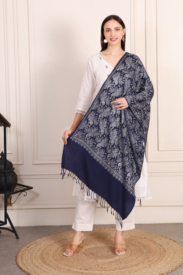 GIRRAJ PASHMINA PEACOCK DESIGN EMBROIDERY STOLE