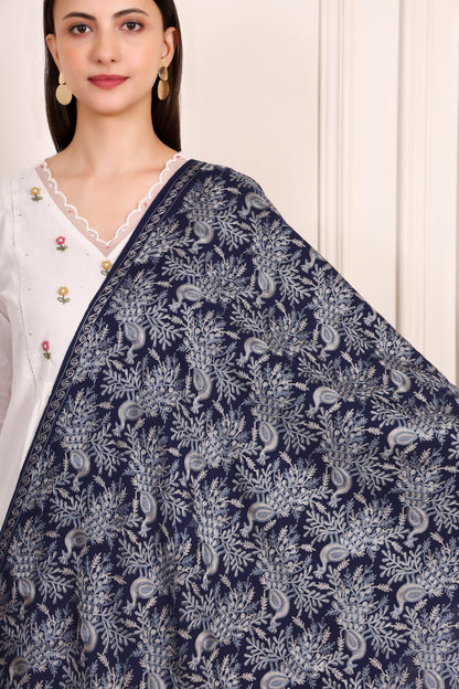 GIRRAJ PASHMINA PEACOCK DESIGN EMBROIDERY STOLE