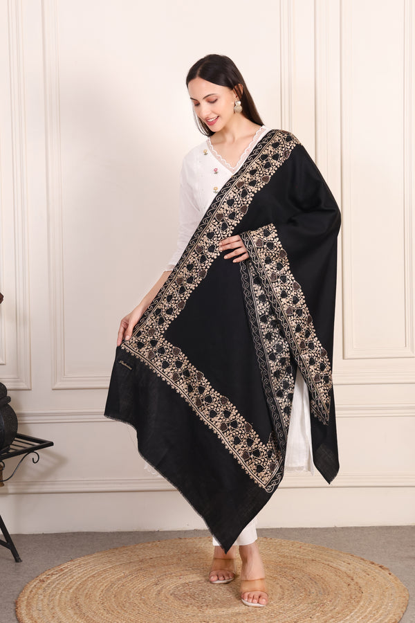 GIRRAJ PASHMINA EMBROIDERY SIROSKI BORDER STOLE
