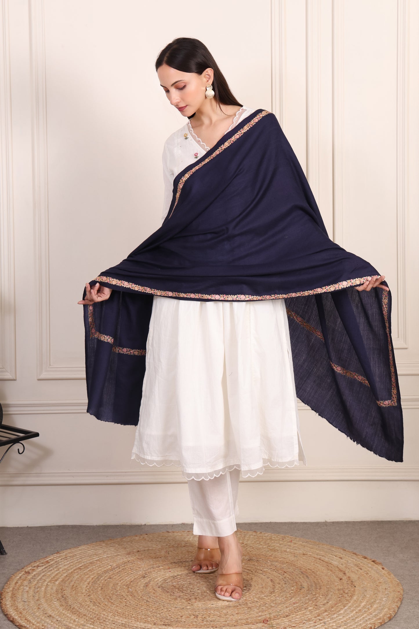 GIRRAJ PASHMINA 4 SIDE NALKI BORDER STOLE