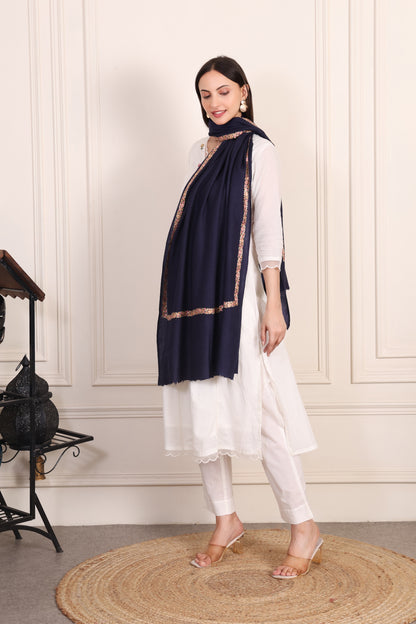 GIRRAJ PASHMINA 4 SIDE NALKI BORDER STOLE