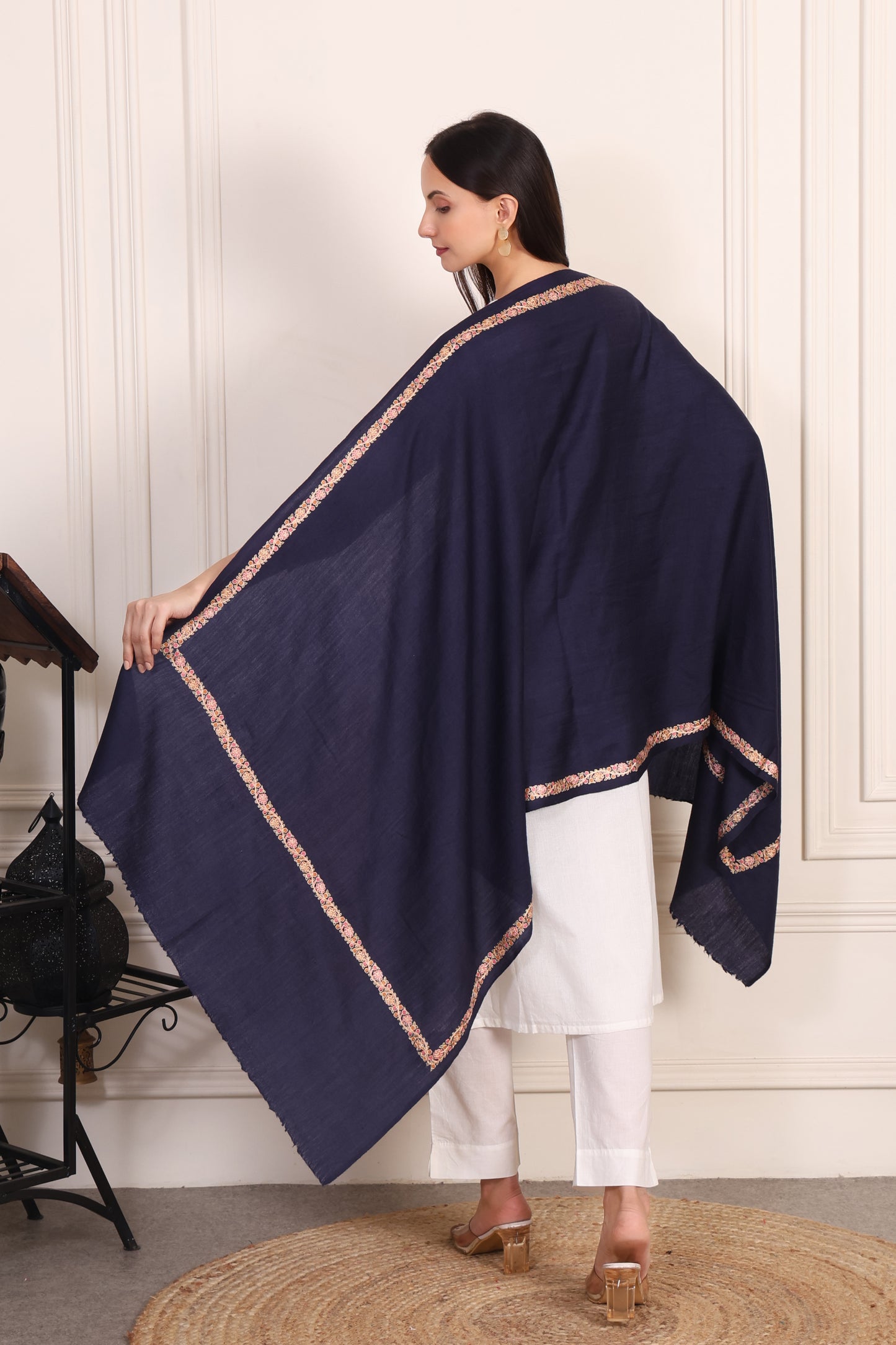 GIRRAJ PASHMINA 4 SIDE NALKI BORDER STOLE