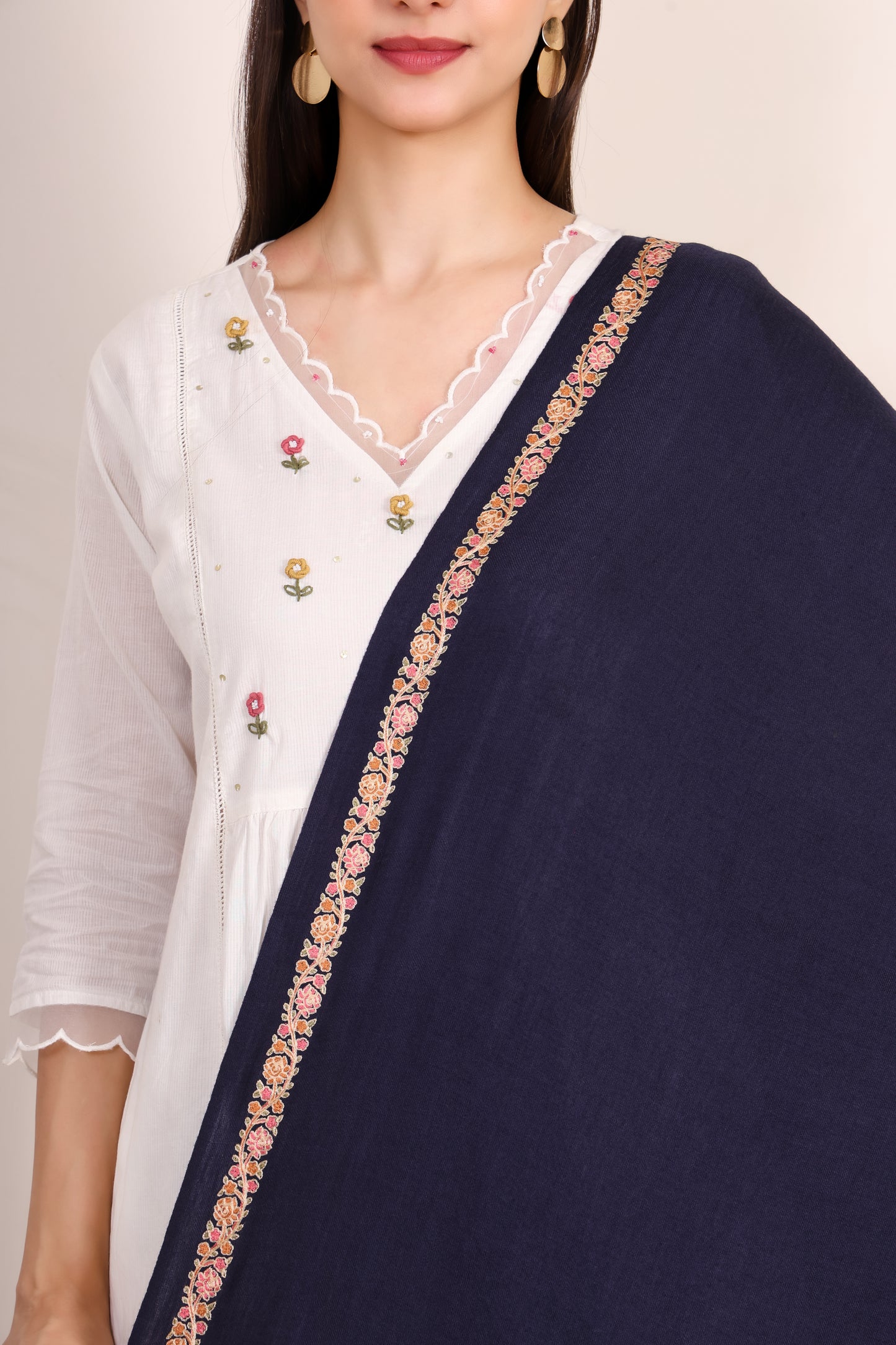 GIRRAJ PASHMINA 4 SIDE NALKI BORDER STOLE