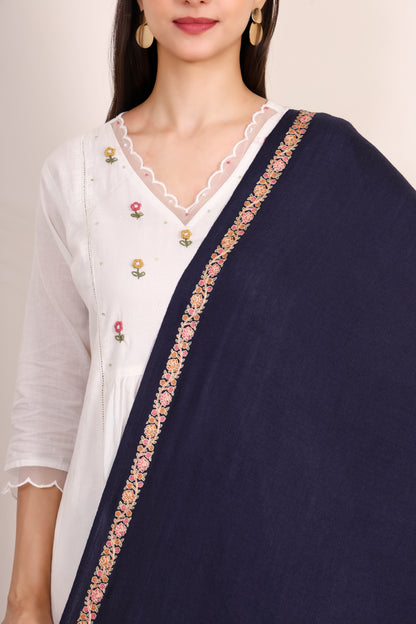 GIRRAJ PASHMINA 4 SIDE NALKI BORDER STOLE