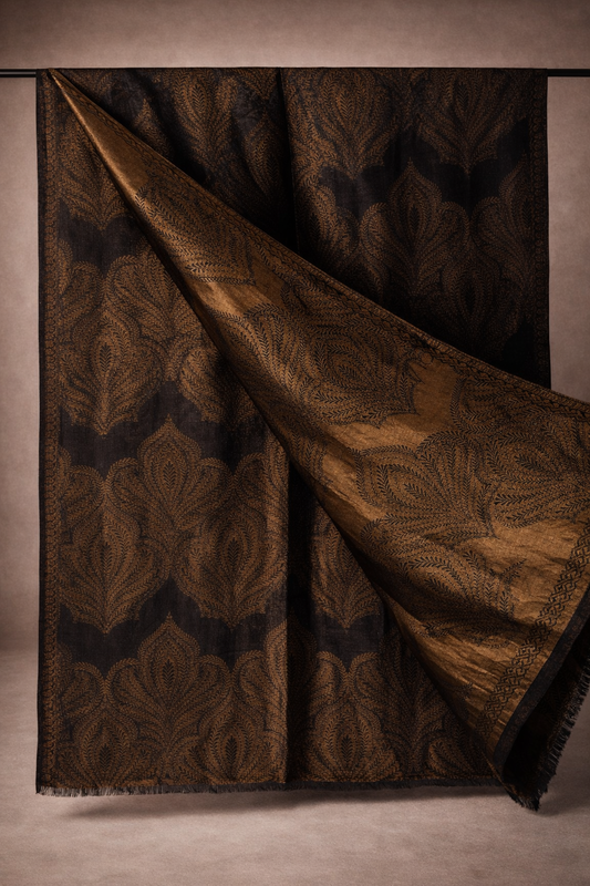 GIRRAJ WOMEN's Fine Wool Black golden Zari Tree design