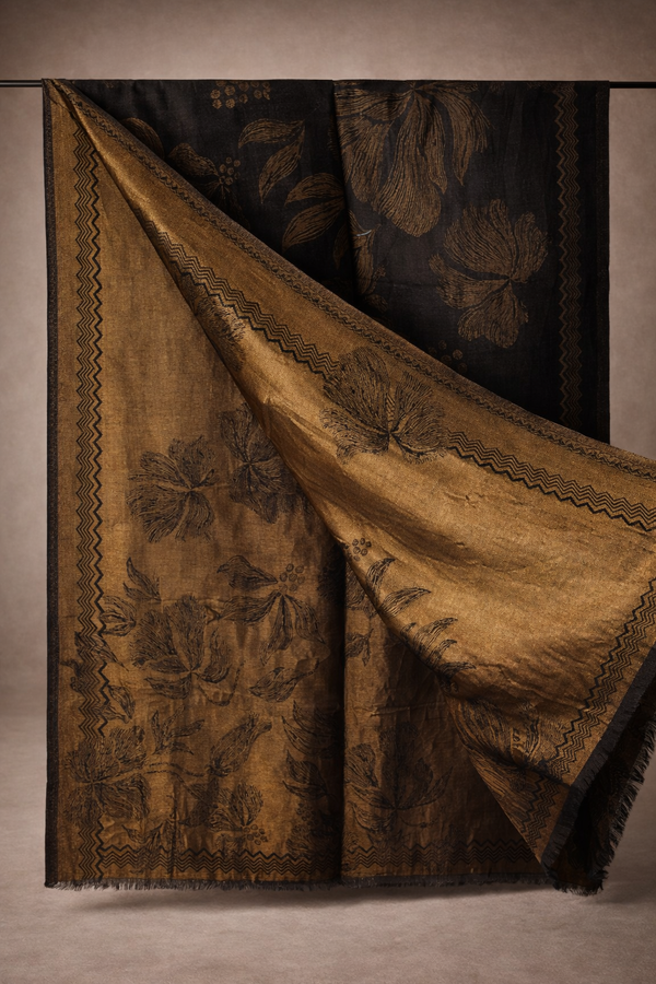 GIRRAJ WOMEN's Fine wool Black golden zari TULIP design color